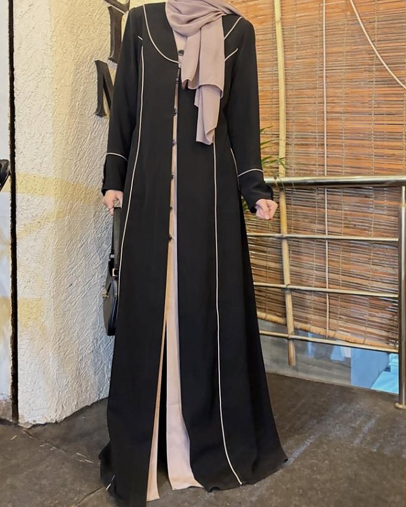 Contrast Piped Abaya