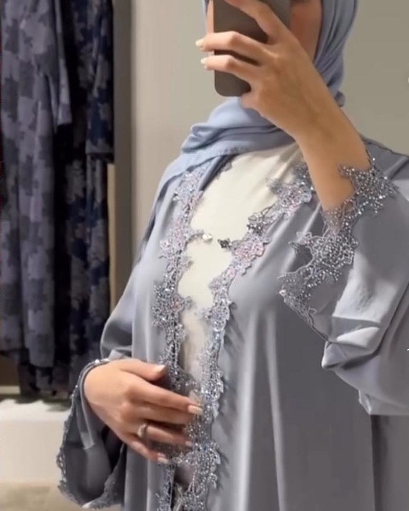 Dove Grey Crystal Lace Abaya