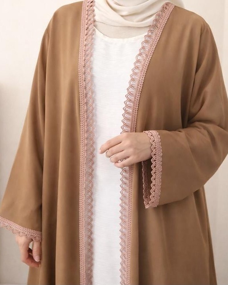 Mocha Lace Trim Abaya
