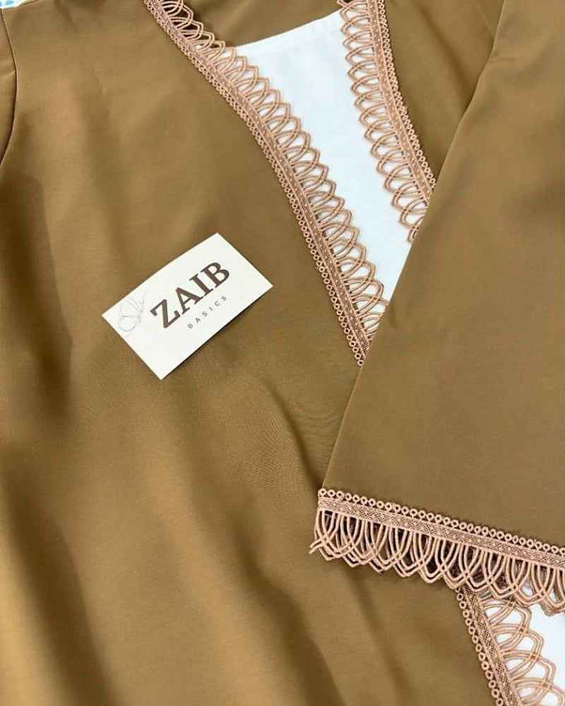 Mocha Lace Trim Abaya