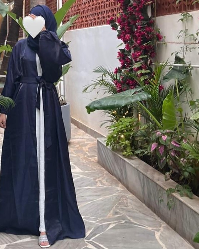 Navy Satin Belted Abaya
