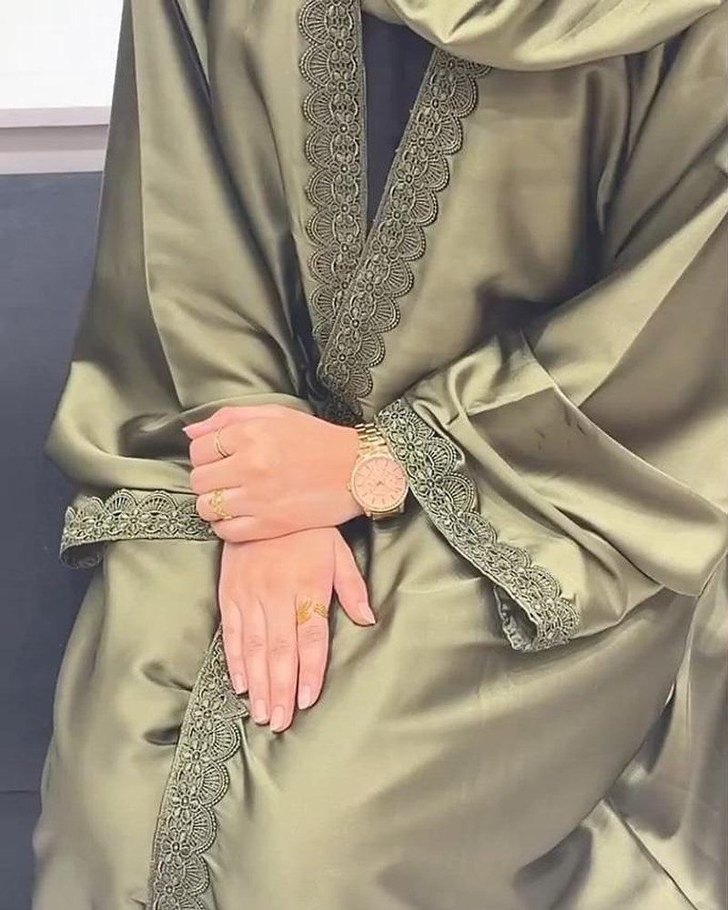 Olive Sheen Lace Abaya