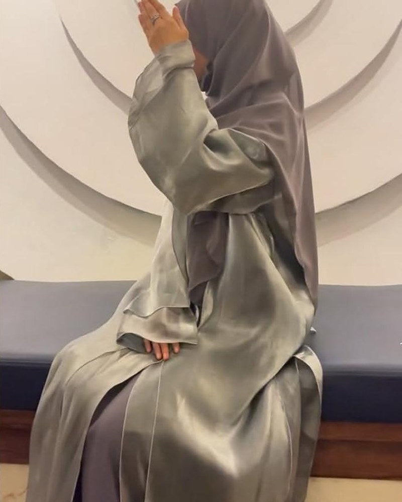 Silver Satin Abaya