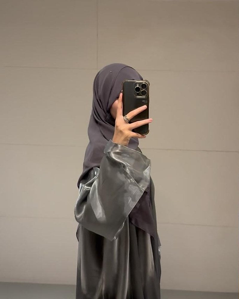 Silver Satin Abaya