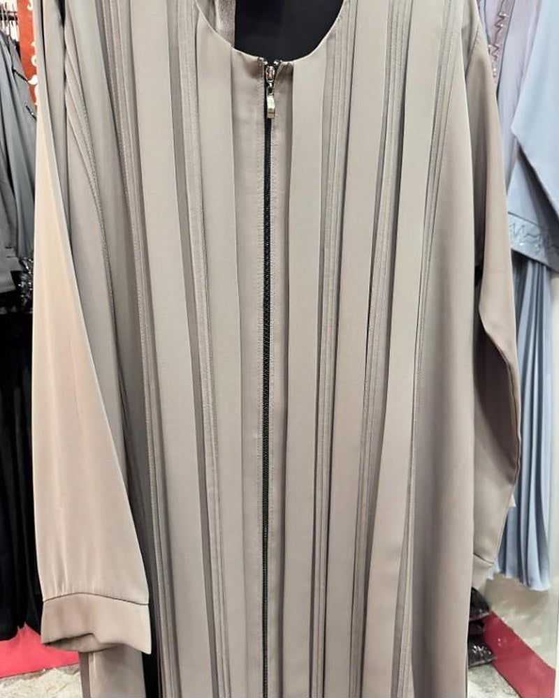 Taupe Pleated Zip Abaya