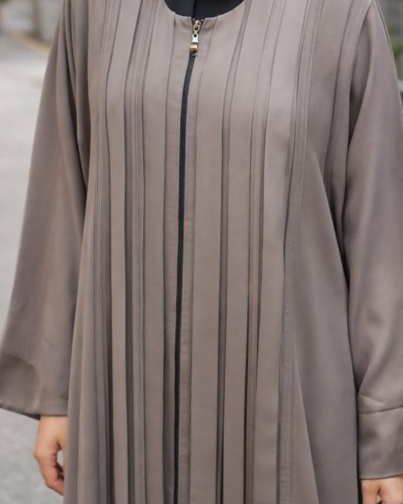 Taupe Pleated Zip Abaya