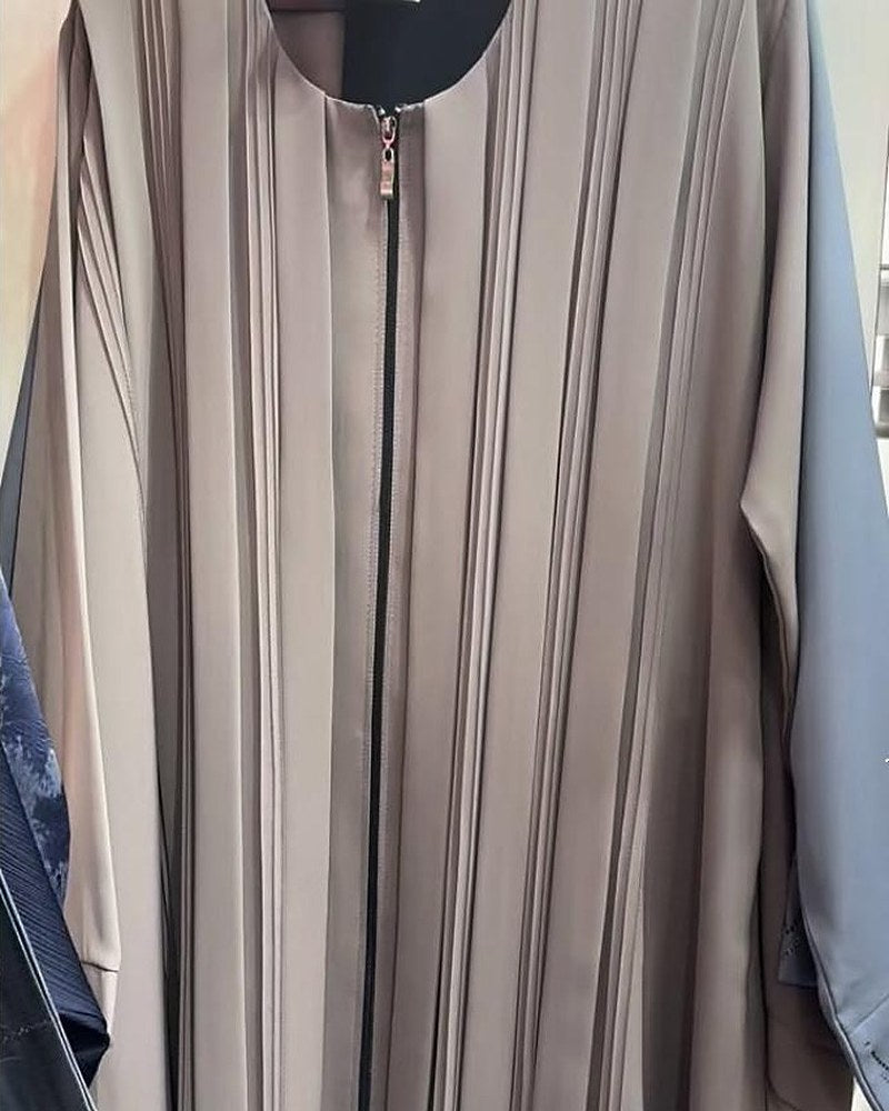 Taupe Pleated Zip Abaya